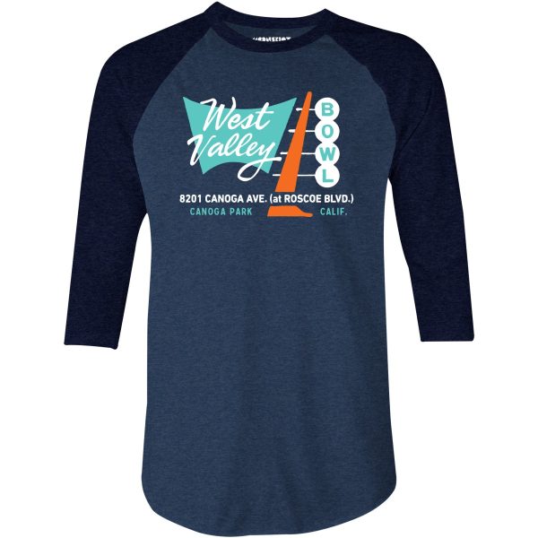 West Valley Bowl - Canoga Park, CA - Vintage Bowling Alley - 3 4 Sleeve Raglan T-Shirt Online Hot Sale - Image 3