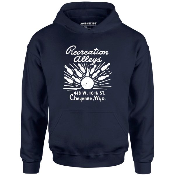 Recreation Alleys - Cheyenne, WY - Vintage Bowling Alley - Unisex Hoodie Discount - Image 3