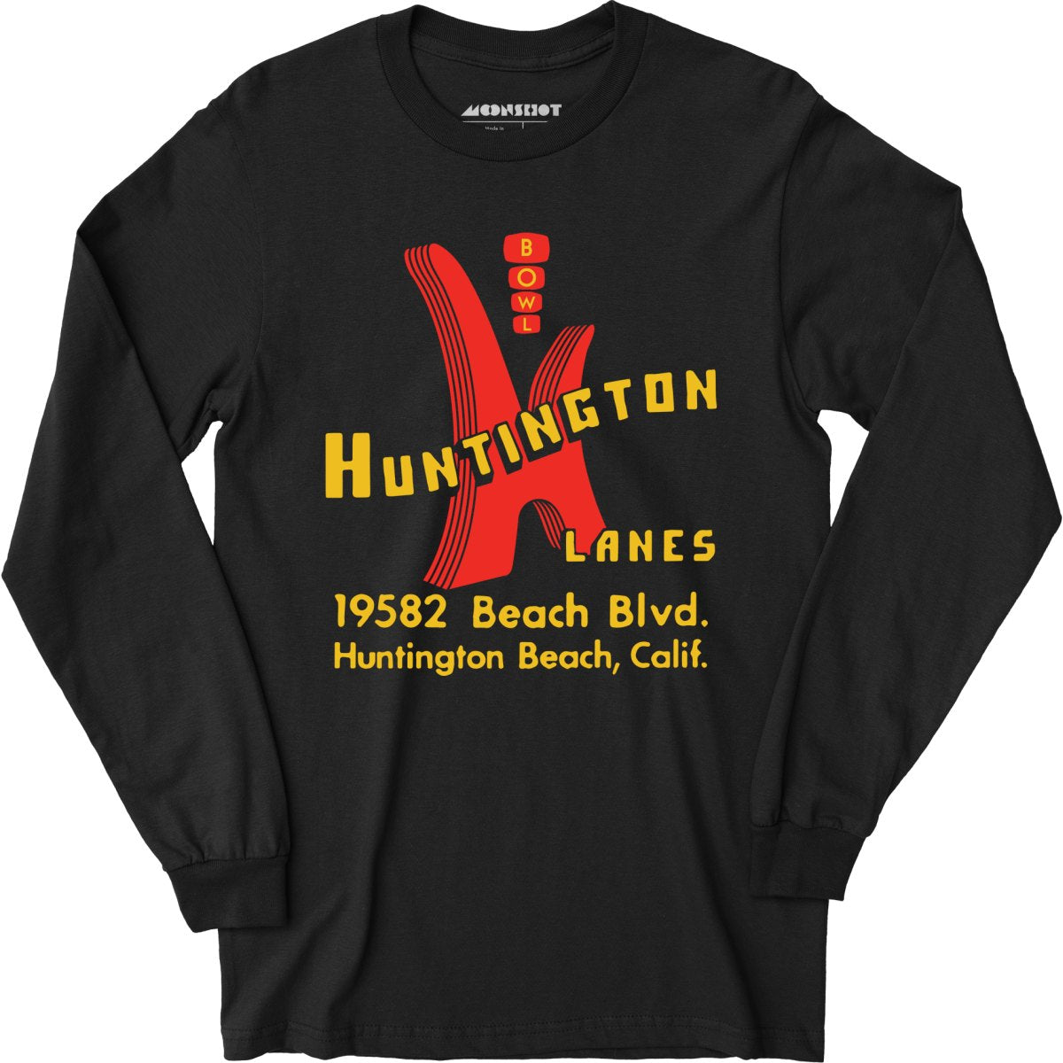 Huntington Lanes – Huntington Beach, CA – Vintage Bowling Alley – Long Sleeve T-Shirt Online