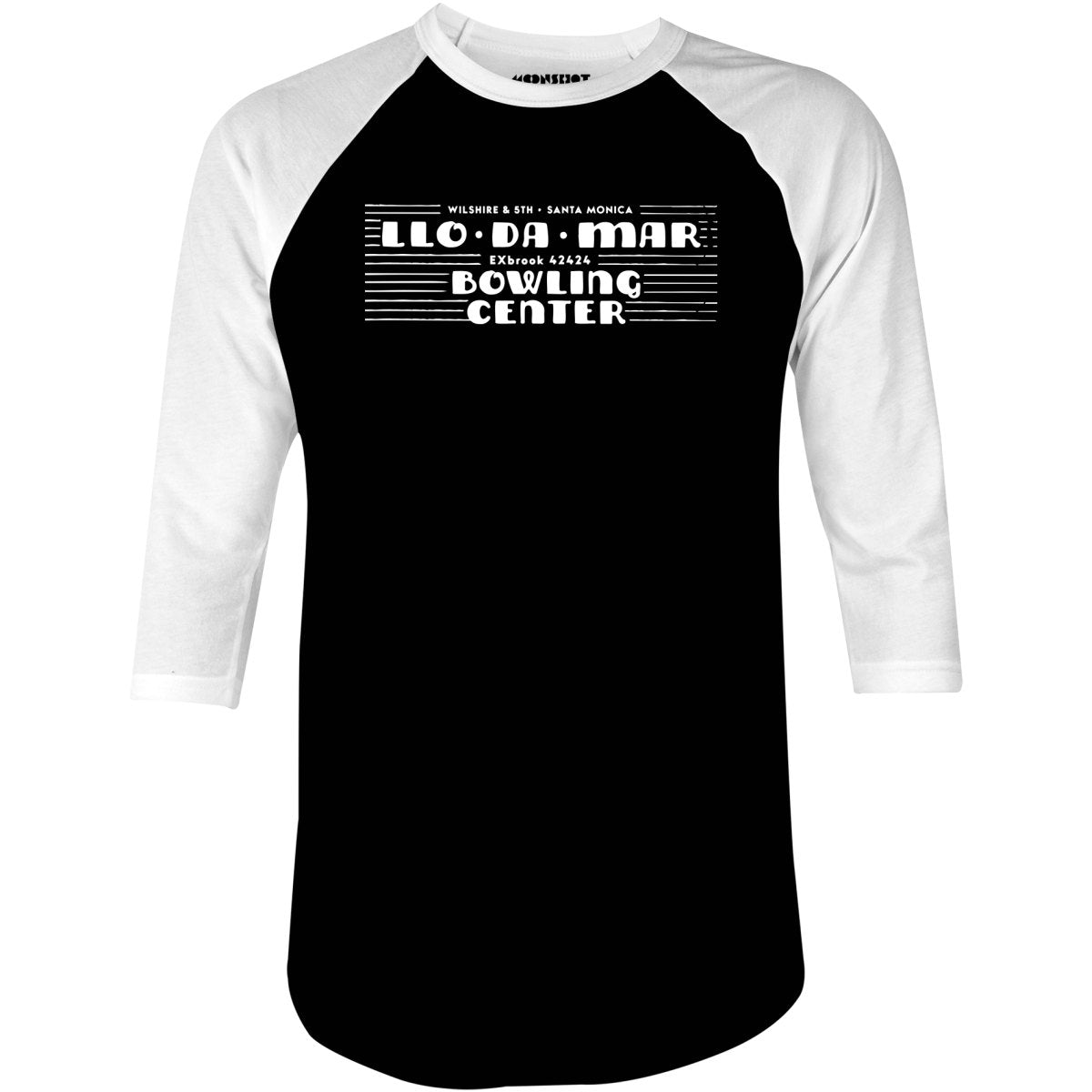 Llo-Da-Mar – Santa Monica, CA – Vintage Bowling Alley – 3 4 Sleeve Raglan T-Shirt on Sale