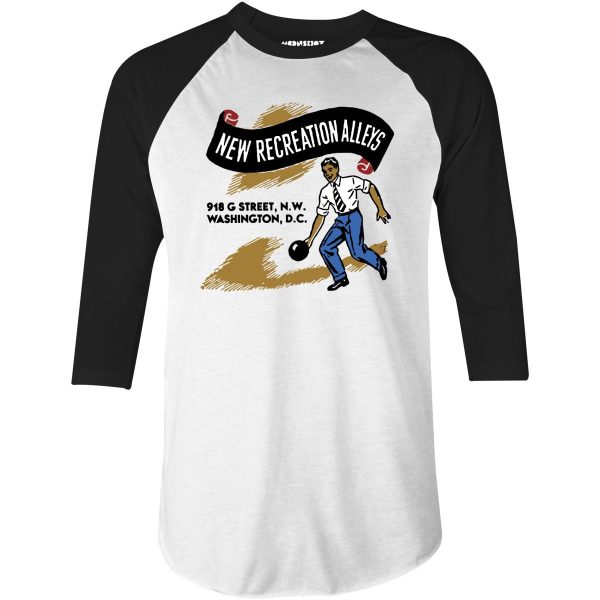 New Recreation Alleys - Washington D.C. - Vintage Bowling Alley - 3 4 Sleeve Raglan T-Shirt Fashion