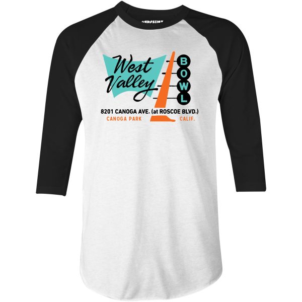 West Valley Bowl - Canoga Park, CA - Vintage Bowling Alley - 3 4 Sleeve Raglan T-Shirt Online Hot Sale