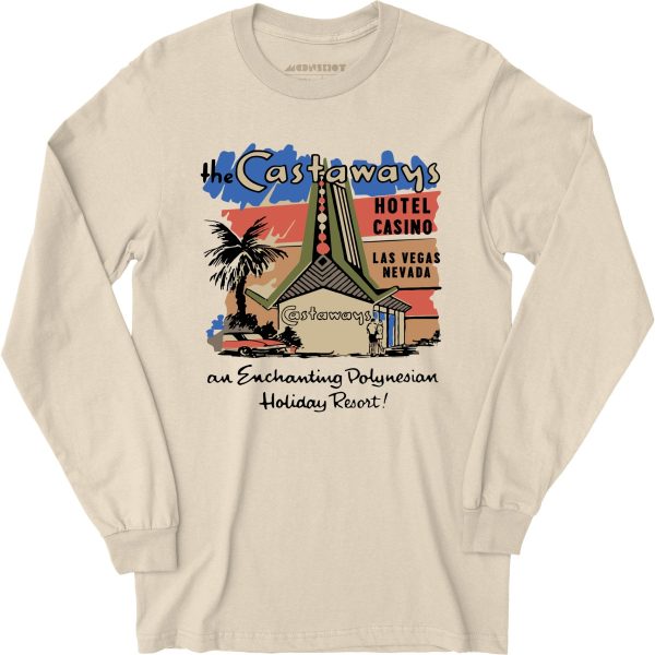 Castaways Polynesian Resort Hotel - Vintage Las Vegas - Long Sleeve T-Shirt Discount - Image 3