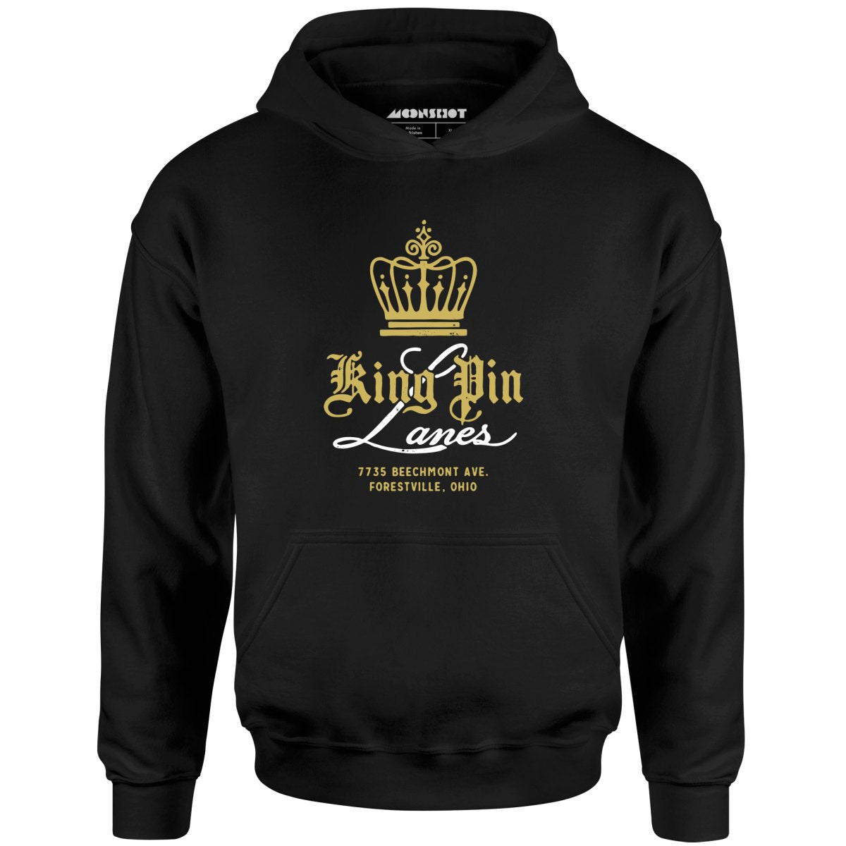 King Pin Lanes – Forestville, OH – Vintage Bowling Alley – Unisex Hoodie For Sale