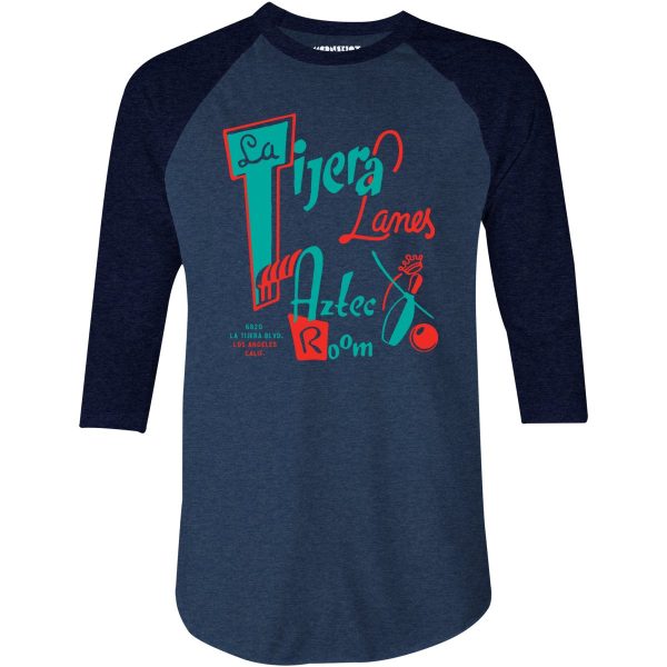 La Tijera Lanes - Los Angeles, CA - Vintage Bowling Alley - 3 4 Sleeve Raglan T-Shirt Online - Image 2