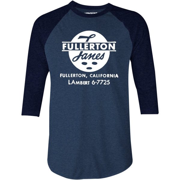 Fullerton Lanes - Fullerton, CA - Vintage Bowling Alley - 3 4 Sleeve Raglan T-Shirt Hot on Sale