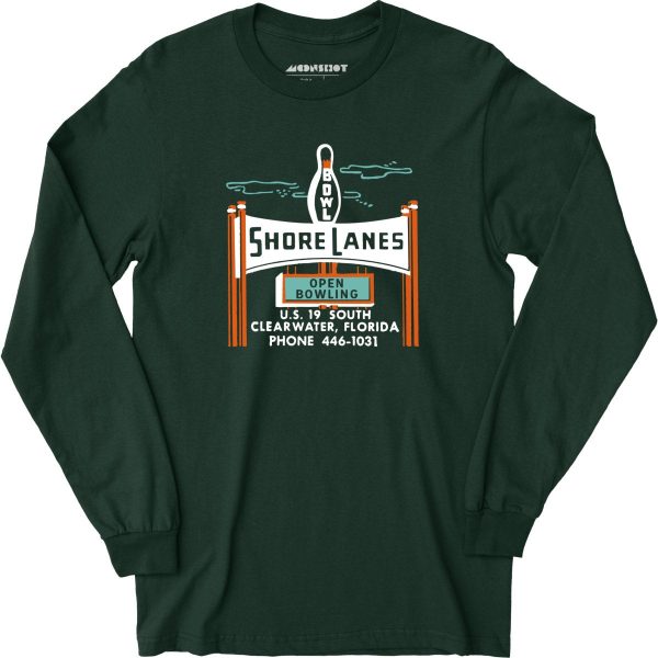 Shore Lanes - Clearwater, FL - Vintage Bowling Alley - Long Sleeve T-Shirt Online - Image 3