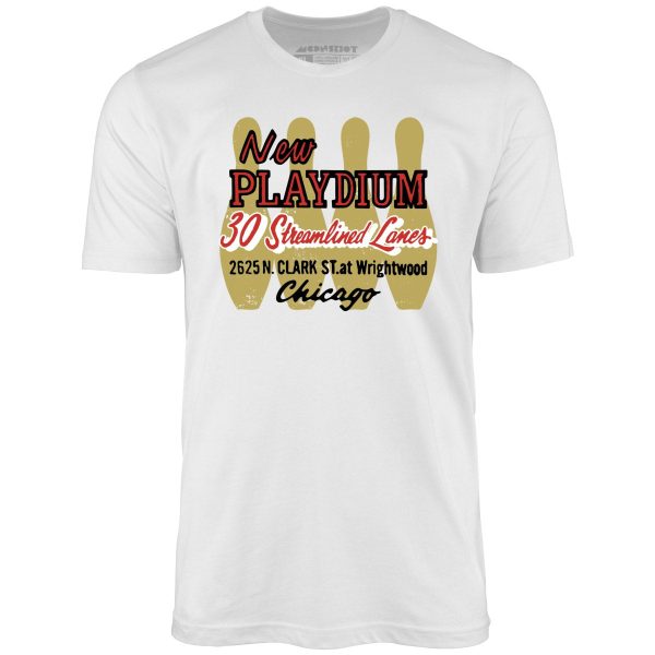 New Playdium - Chicago, IL - Vintage Bowling Alley - Unisex T-Shirt Fashion - Image 4