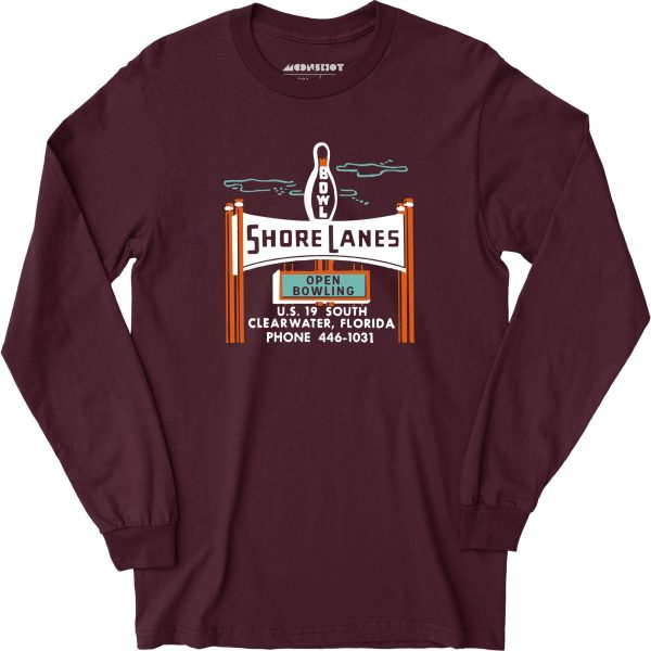 Shore Lanes - Clearwater, FL - Vintage Bowling Alley - Long Sleeve T-Shirt Online - Image 4