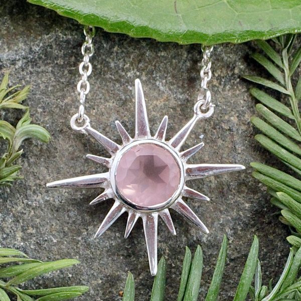 Rose Quartz Sunburst Necklace Online Sale