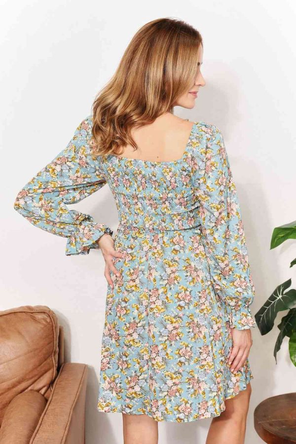 Double Take Floral Smocked Flounce Sleeve Square Neck Dress Online - Image 2